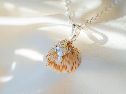 Natural Flame Shell and Turtle Charm Necklace