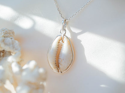 Natural Cowrie Shell Sterling Silver Necklace