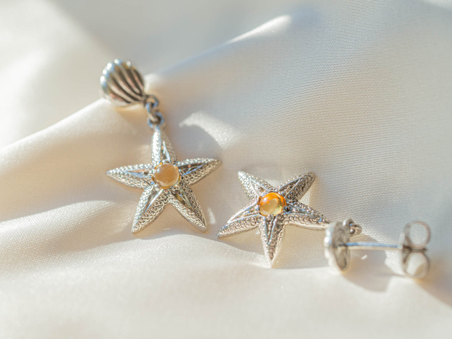 Starfish & Citrine Star Earrings
