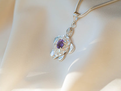 Amethyst Moving Turtle Pendant Necklace