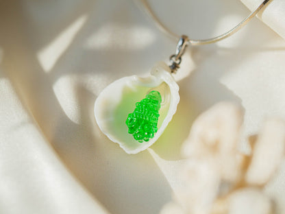 Natural Seashell Pendant with hand carved Sea Glass