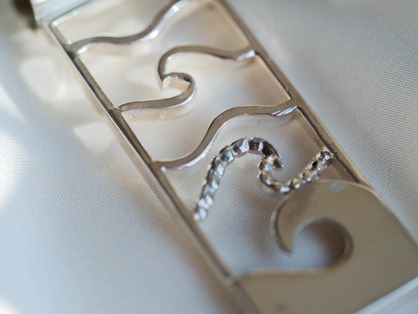 Hand carved Sterling Silver Wave Pendant Necklace