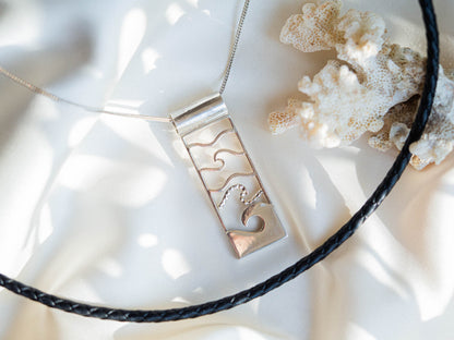 Hand carved Sterling Silver Wave Pendant Necklace