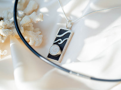 Unique Ebony Wood & Natural Seashell Pendant Necklace