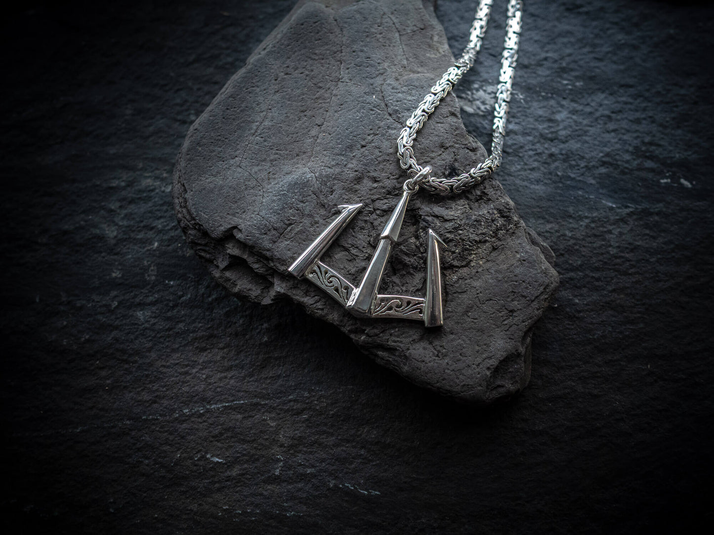 Hand made Poseidon Anchor Guardian Sterling Silver Pendant with Byzantine Chain