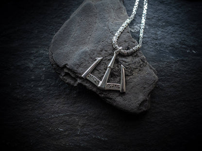 Hand made Poseidon Anchor Guardian Sterling Silver Pendant with Byzantine Chain