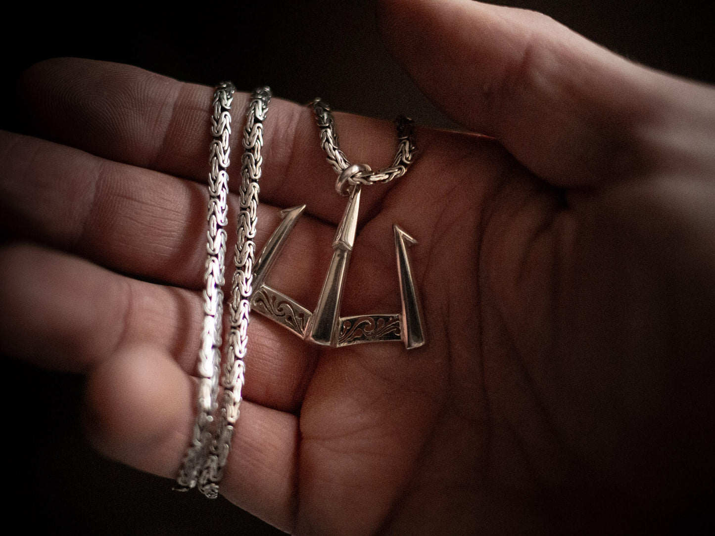 Hand made Poseidon Anchor Guardian Sterling Silver Pendant with Byzantine Chain