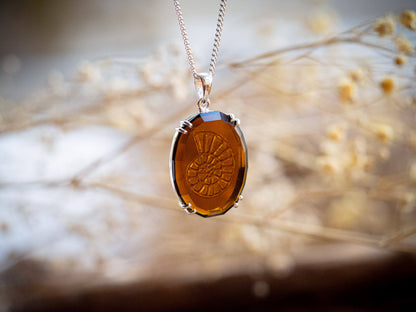 Sterling Silver Amber Sea Glass Spiral Pendant Necklace