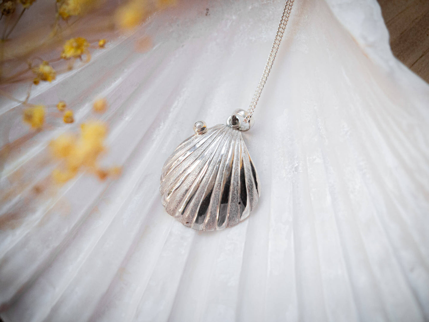 Sterling Silver Scallop Shell and Pearl Necklace
