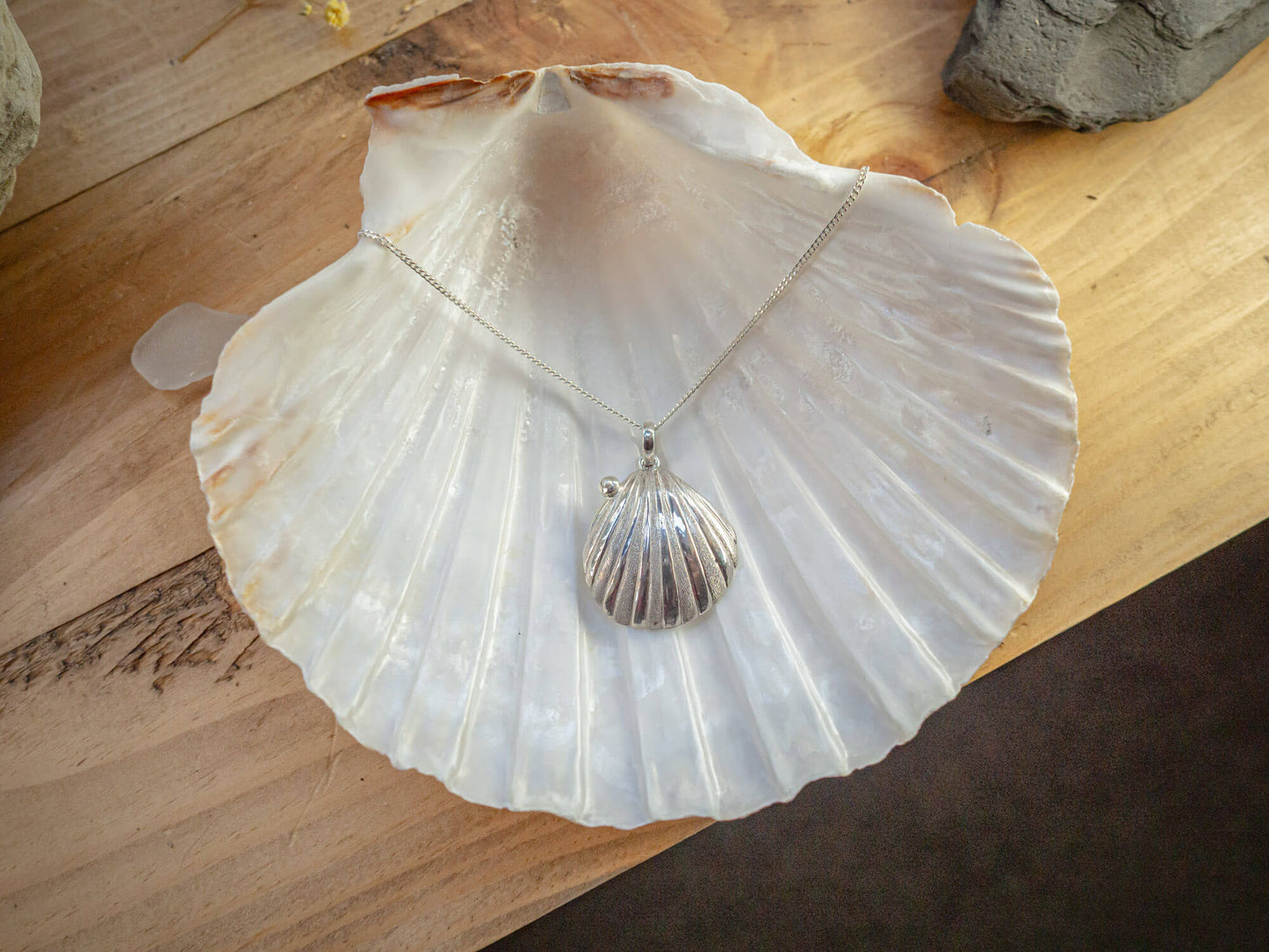Sterling Silver Scallop Shell and Pearl Necklace