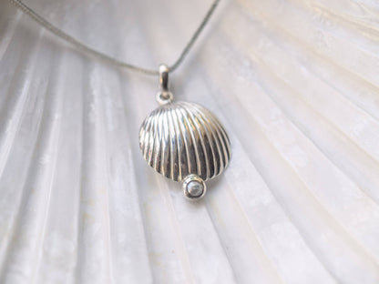Handcrafted Sterling Silver Scallop Seashell Necklace with Freshwater Cultured Pearl
