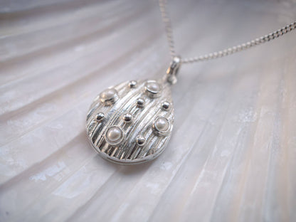 Handcrafted Sterling Silver Scallop Shell Necklace with Cultured Pearl