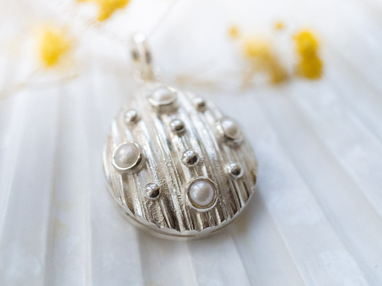 Handcrafted Sterling Silver Scallop Shell Necklace with Cultured Pearl