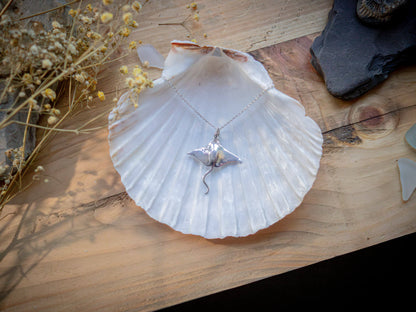 Artisan made Sterling Silver Manta Ray Necklace