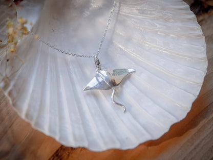 Artisan made Sterling Silver Manta Ray Necklace